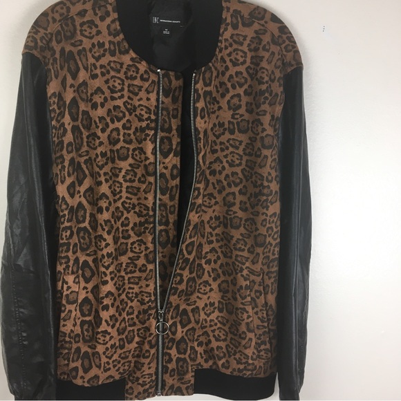 INC International Concepts Leopard Print Leather Sleeve Jacket in Brown/Black - Picture 7 of 12